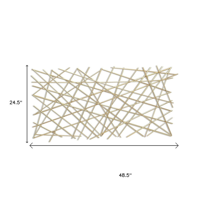 HomeRoots 25" X 49" Gold Abstract Lines Metal Hanging Dimensional Sculpture image number 6