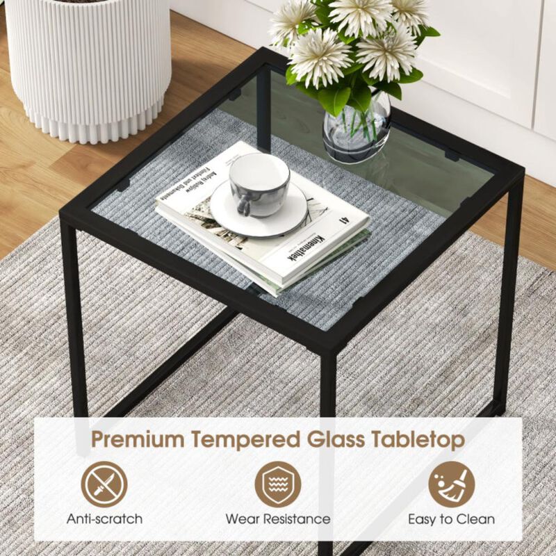 Hivvago Tempered Glass Side Table with Metal Frame for Indoor and Outdoor
