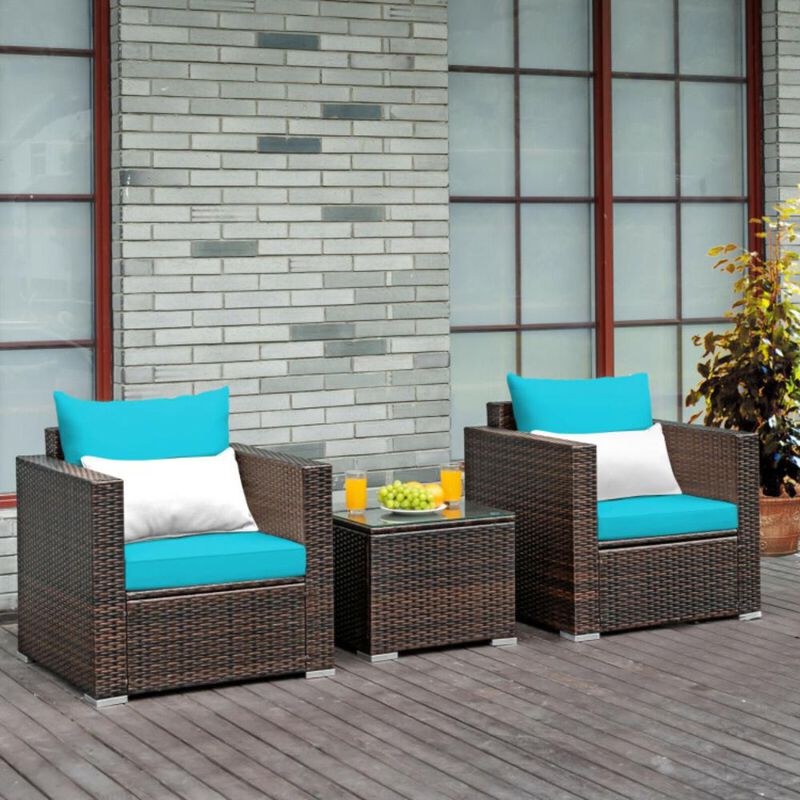 Hivvago 3 Pieces Patio Conversation Rattan Furniture Set with Cushion
