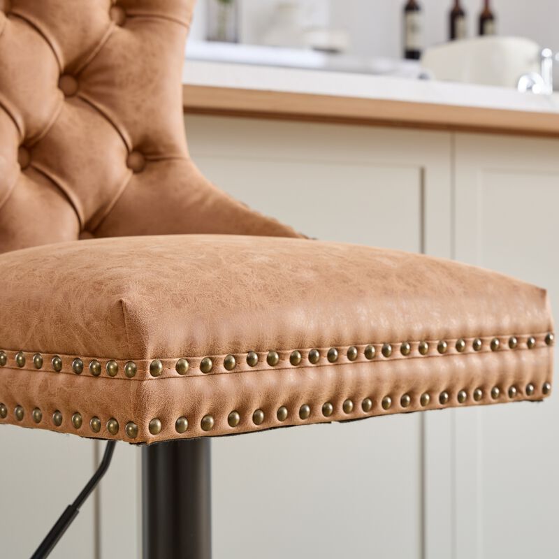 Tufted Retro Adjustable Swivel Bar Stools, Set of 2, Counter Height Chairs image number 4