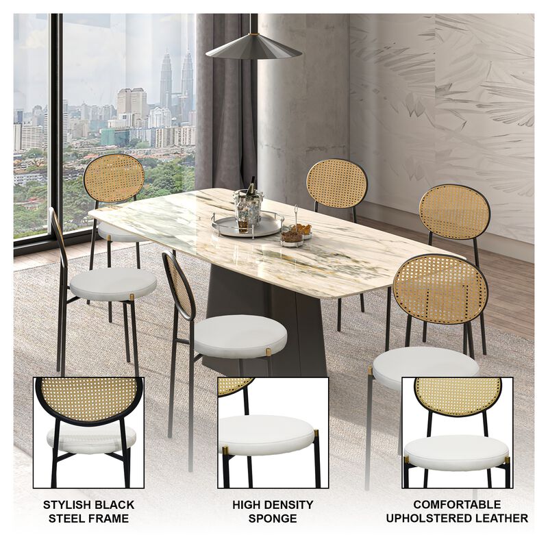 LeisureMod Euston Modern Dining Chair with Wicker Back and Velvet/Leather Seat, Indoor Kitchen, Dining Room, Home, Contemporary Side Chair Seating, Set of 4