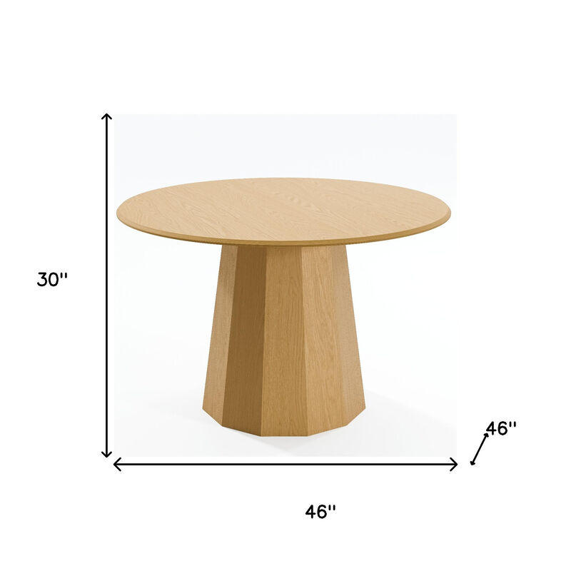 HomeRoots 46" Oak Wood Pedestal Base Round Top Dining Table image number 4