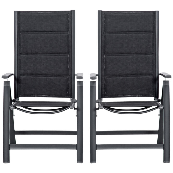 Set of 2 Folding Patio Reclining Chairs w/ Padded Adjustable Backrest, Black