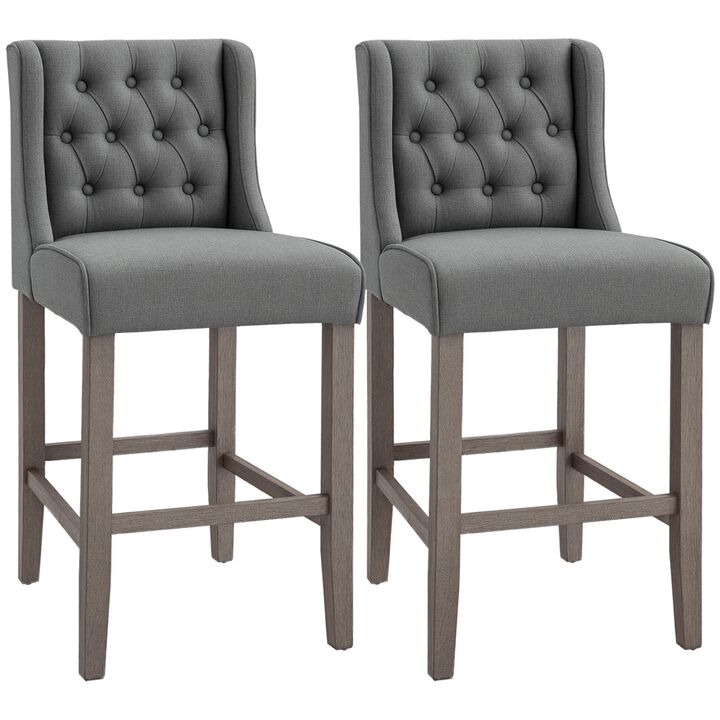 Hivvago Set of 2 Upholstered Bar Stools with Wingback Design