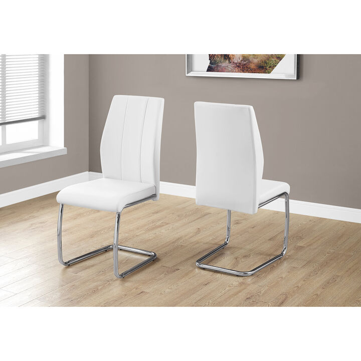 Monarch Specialties I 1075 Dining Chair, Set Of 2, Side, Upholstered, Kitchen, Dining Room, Pu Leather Look, Metal, White, Chrome, Contemporary, Modern