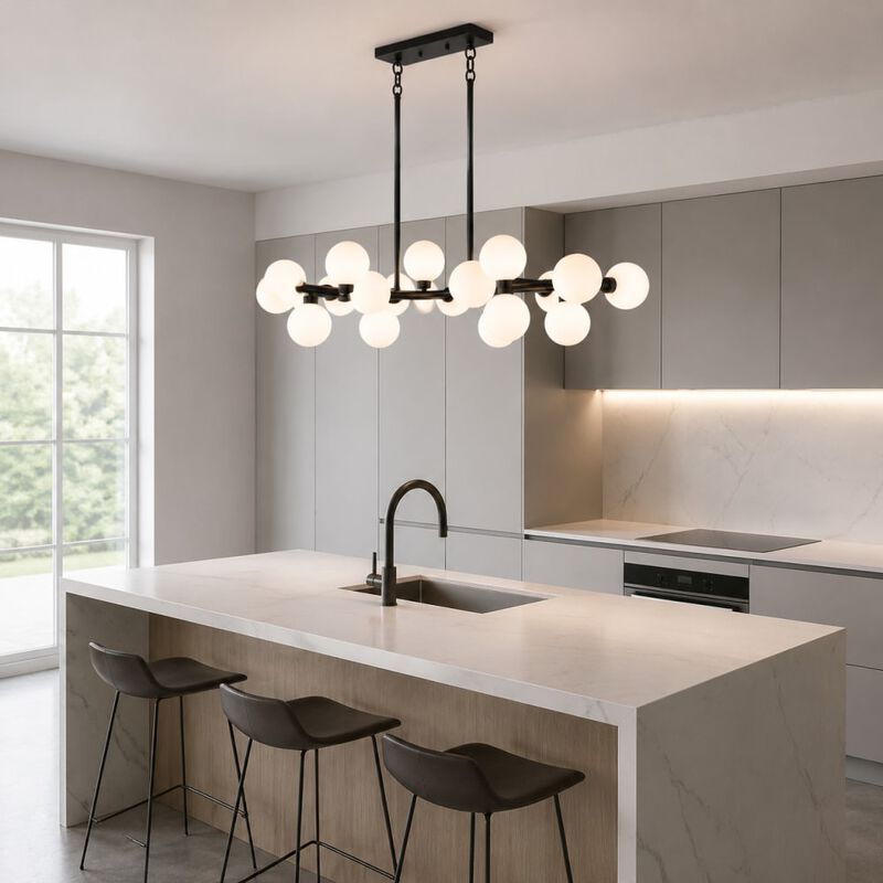 ELEMENT ACE 16-Light Modern Farmhouse Pendant Lamp with Opal Glass Shade, Ceiling Light for Dining Room, Kitchen Island (No Bulbs) image number 3