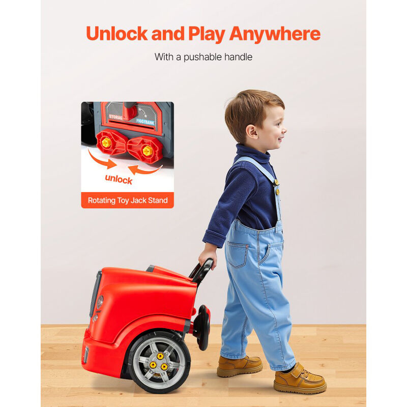 60-Piece Kids Mechanic Car Repair Set with Removable Engine Parts, Lights, Sounds & Horn-Red image number 7