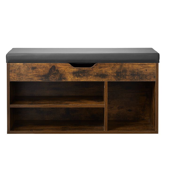 Entryway Shoe Bench with Lift Top Storage, Cushion Seat & 3 Cabinets Organizer