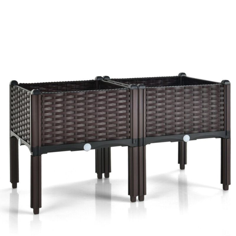 Hivvago 2 Set Elevated Plastic Raised Garden Bed Planter Kit for Flower Vegetable Grow-Brown