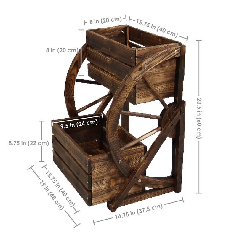 Sunnydaze 2-Tier Fir Wood Wagon Wheel Planter
