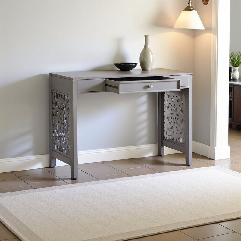 Starlight Canyon Home Gray Solid Wood Writing Desk &ndash; Stylish Writer&rsquo;s Desk with Drawers