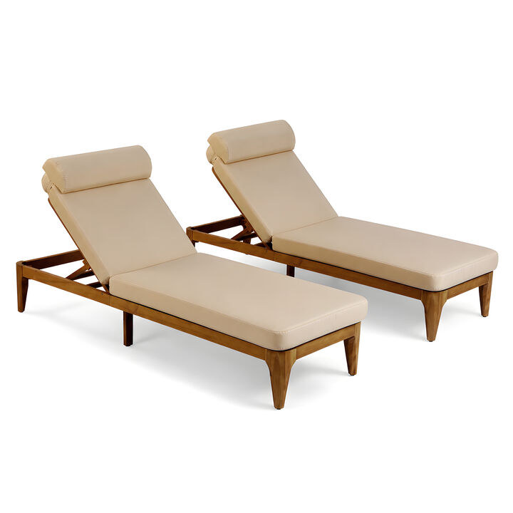 Merax Outdoor Lounge Chair Set with Natural Acacia Wood Frame, Adjustable Recline