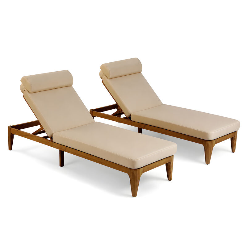 Merax Outdoor Lounge Chair Set with Natural Acacia Wood Frame, Adjustable Recline image number 0