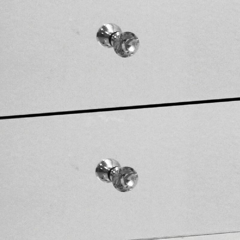 Noe 26 Inch 3 Drawer Accent Table Nightstand, Mirrored, Faux Diamond Inlay, Silver - Benzara