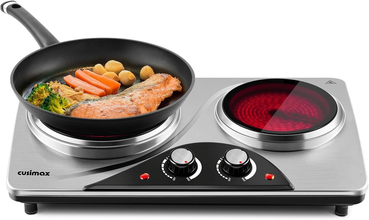 Cusimax Hot Plate, 1800W Double Burners, Infrared Burners Electric Ceramic Hot Plate Cooktop for Cooking, Portable Countertop Cooktop