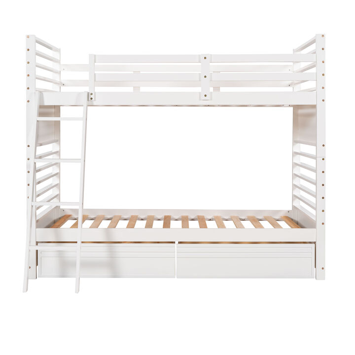 Merax Solid Wood Bunk Bed with Two Storage Drawers