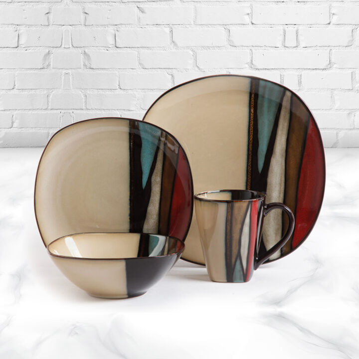 Gibson Elite Althea 16-Piece Stoneware Dinnerware Set, Red