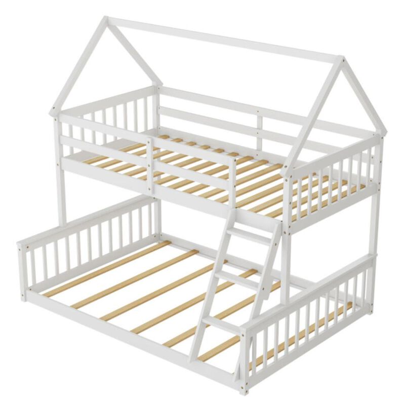 Hivvago Twin Over Full House Bunk Bed with Ladder and Guardrails
