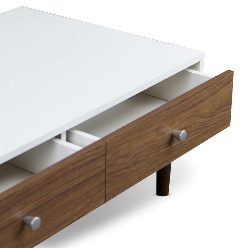 Hivvago Modern Mid-Century Style White Wood Coffee Table with 2 Drawers