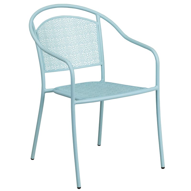 Flash Furniture Oia Commercial Grade 35.25" Round Sky Blue Indoor-Outdoor Steel Patio Table Set with 4 Round Back Chairs