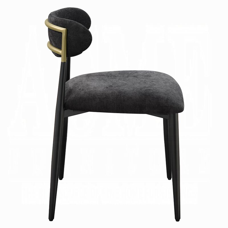 Vonn Side Dining Chair Set of 2, Black Chenille, Curved, Metal Legs - Benzara