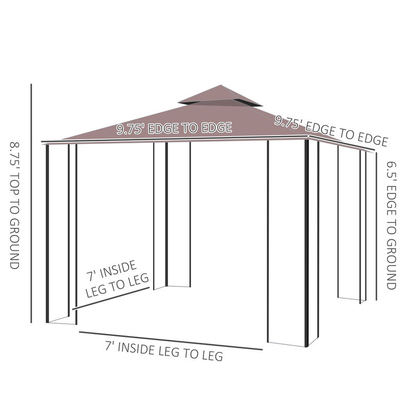 Outsunny 10' x 10' Outdoor Gazebo, Double Roof Outdoor Gazebo Canopy Shelter with Mesh Netting, Steel Corner Frame for Patio, Backyards and Parties, Coffee