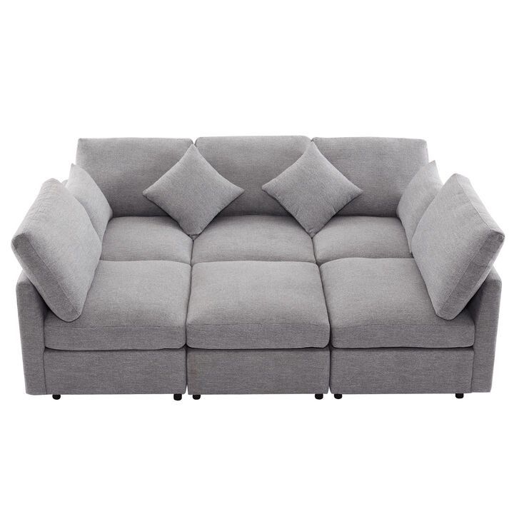 Whisen 86.6" Modular Sectional Sofa, Chenille U-Shaped Couch with Movable Ottoman & USB Ports for Living Room, Apartment