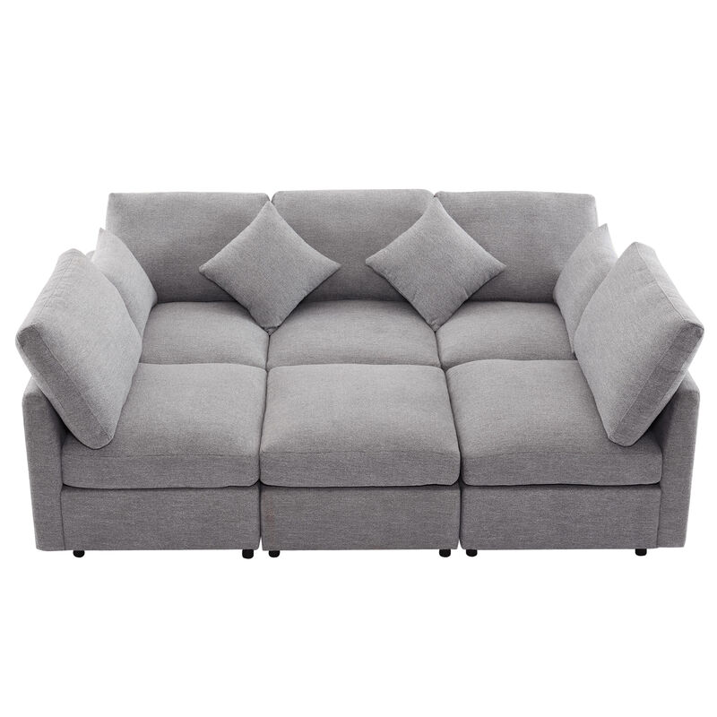 86.6" U-Shaped Modular Sectional Sofa with Movable Ottoman and USB Ports image number 0