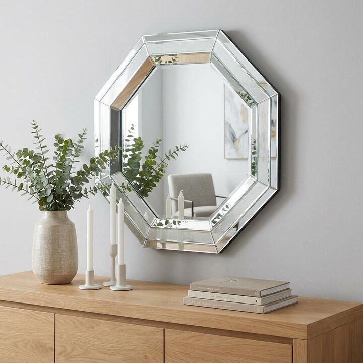 HomeRoots 28" Silver Octagon Glass Framed Accent Mirror