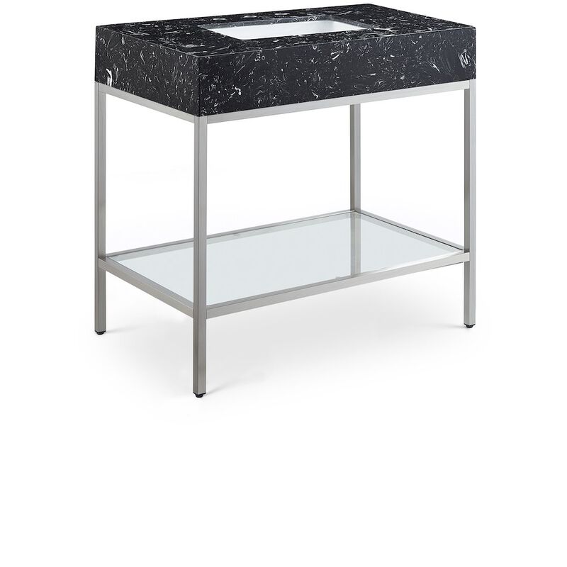 Meridian Furniture Marmo Black Engineered Marble Bathroom Vanity