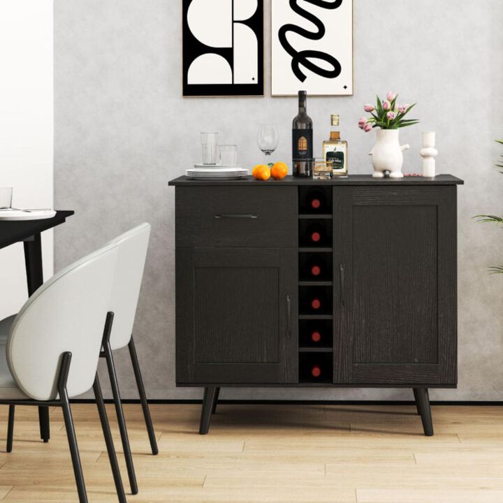 Hivvago Modern Wine Bar Buffet Cabinet with 6-Bottle Wine Rack
