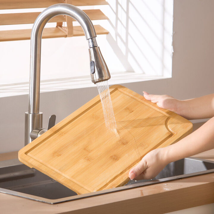 3-Piece Wicker Cutting Board Set with Juice Groove and Built-In Handle