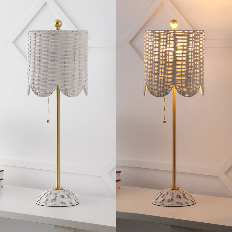 Celerie 27.5" Coastal Bohemian Rattan/Iron Scalloped Buffet LED Table Lamp with Pull Chain