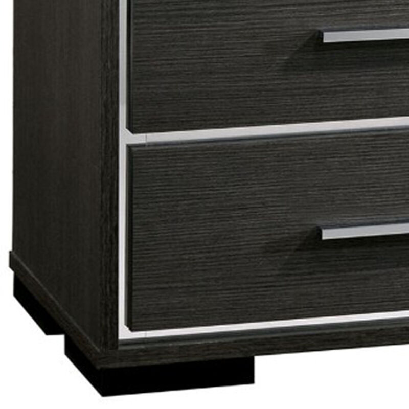 Contemporary Style Three Drawers Wooden Nightstand with Bar Handles, Dark Gray - Benzara