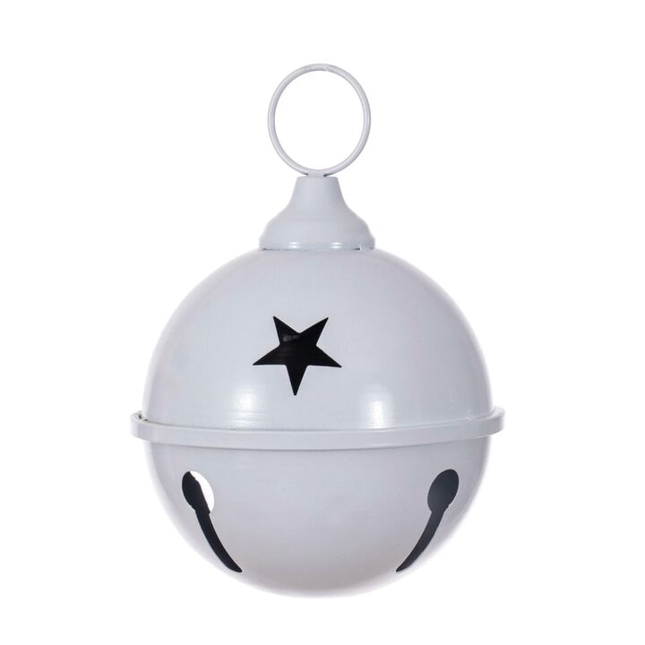 Vickerman 6" White Iron Bell Ornament, Timeless Charm for Holiday Decorating, Matte Finish, Star and Keyhole Cutouts, Durable Iron, Suitable for Indoor and Covered Outdoor Use