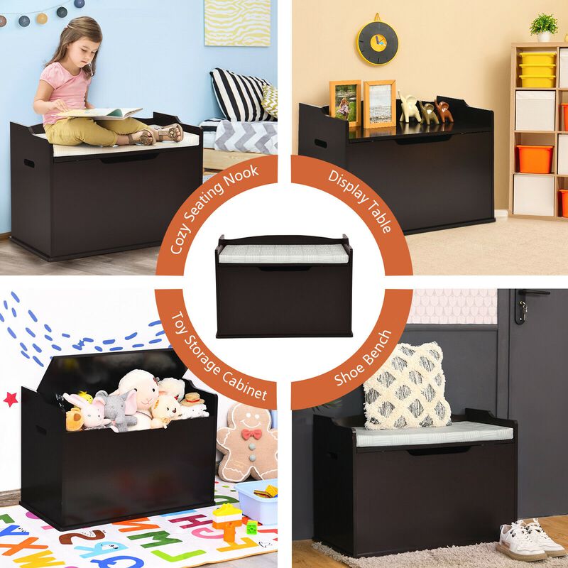 Kids Toy Wooden Flip-top Storage Box Chest Bench with Cushion Hinge