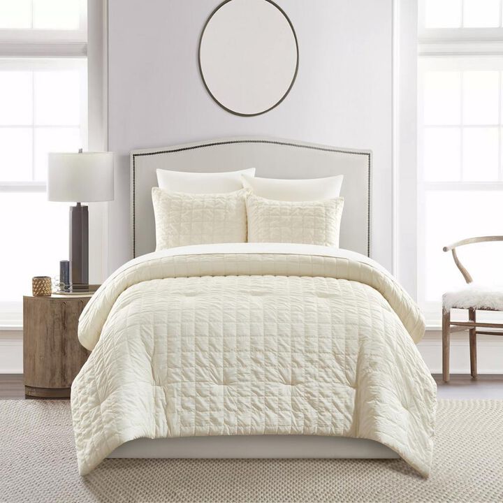 Chic Home Jessa Comforter Set Washed Garment Technique Geometric Square Tile Pattern Bed In A Bag Bedding - 5 Piece - Beige