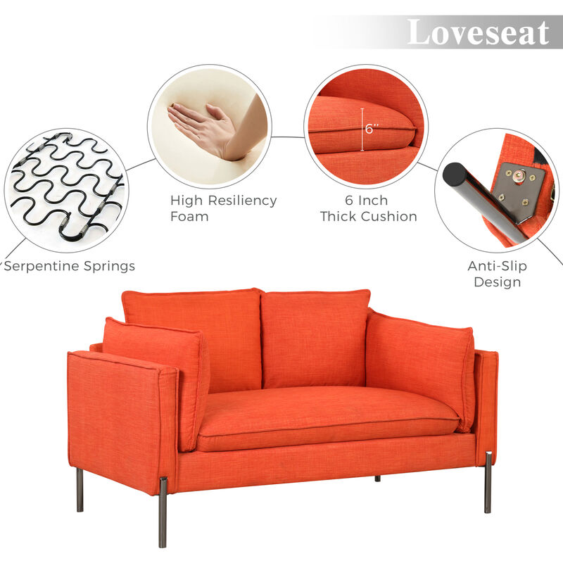 56" Modern Style Sofa Linen Fabric Loveseat Small Loveseats Couch image number 5