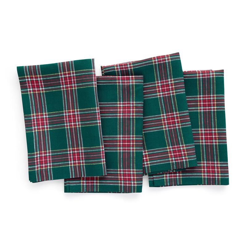 Linen Dinner Napkins - Green Tartan Plaid image number 0