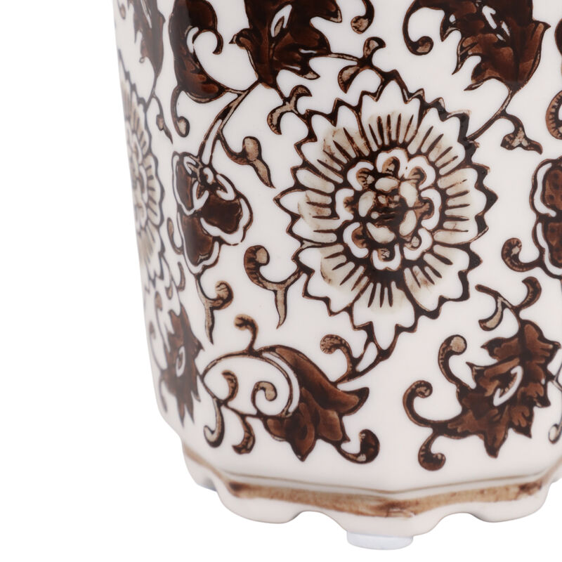 4", 7oz Fluted Chinoiserie Candle, Brown/white image number 4