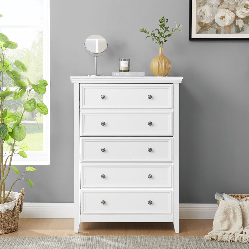 Modern 5-Drawer Dresser Chest Cabinet for Closet Organization & Storage