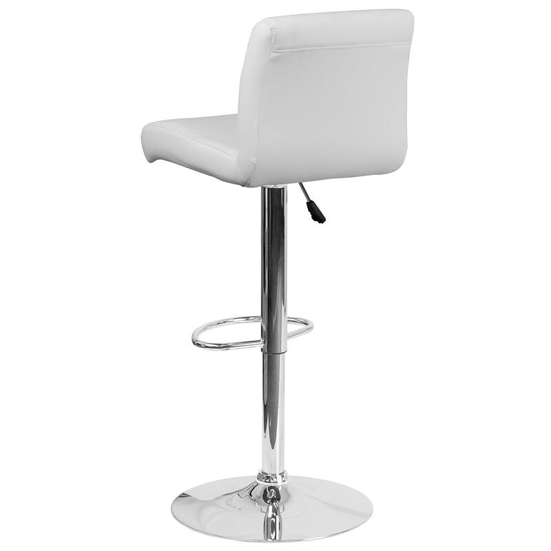 Flash Furniture Contemporary White Vinyl Adjustable Height Barstool with Rolled Seat and Chrome Base