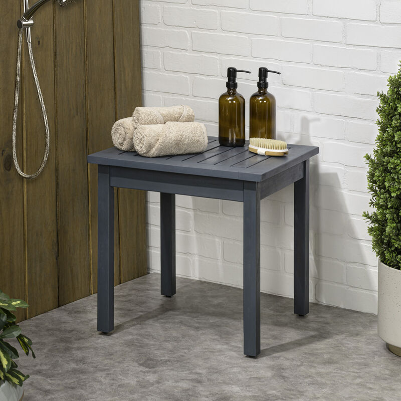 Archer 18.9" Modern Classic Square Slatted Solid Acacia Wood Indoor/Outdoor Adirondack Side Table image number 2