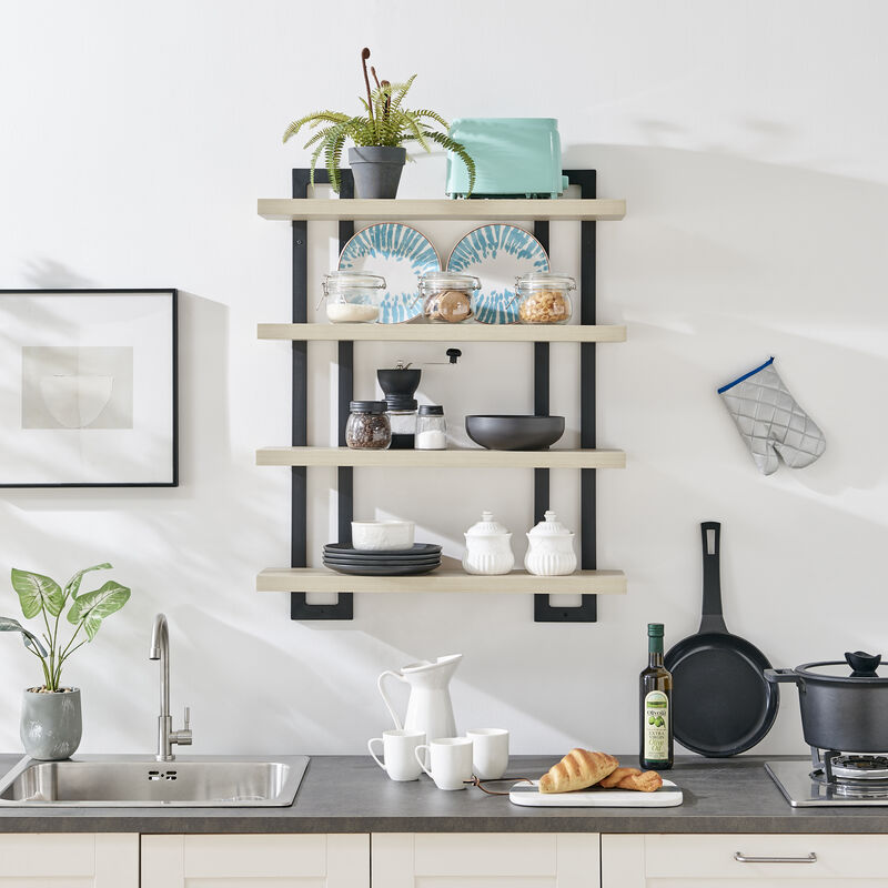 4-Tier Wide Ladder Bracket Floating Metal Frame Wall Shelves