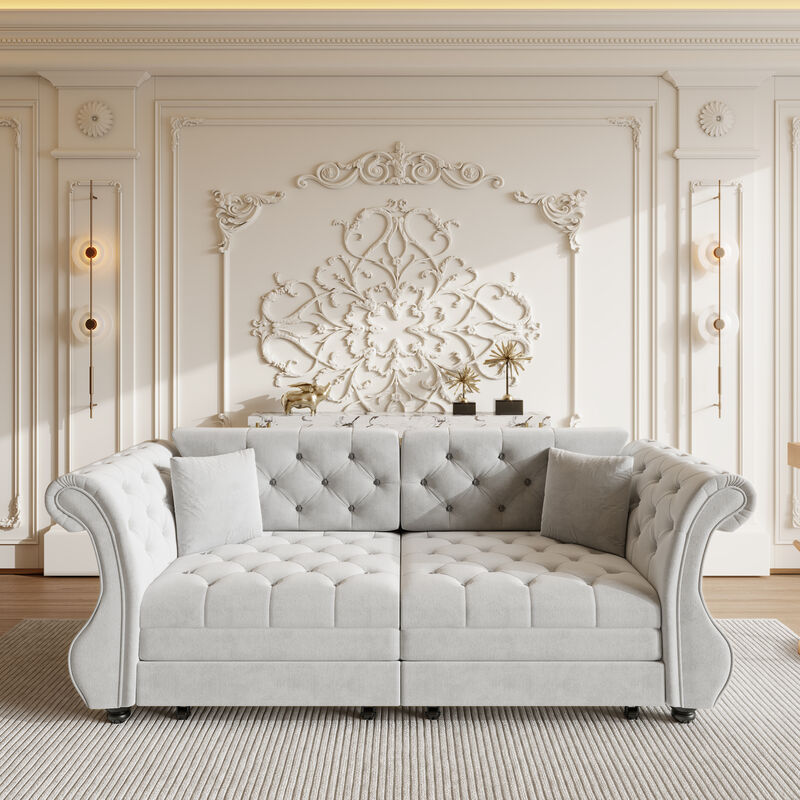 Merax Convertible Chesterfield Velvet Sofa Bed Loveseats image number 1