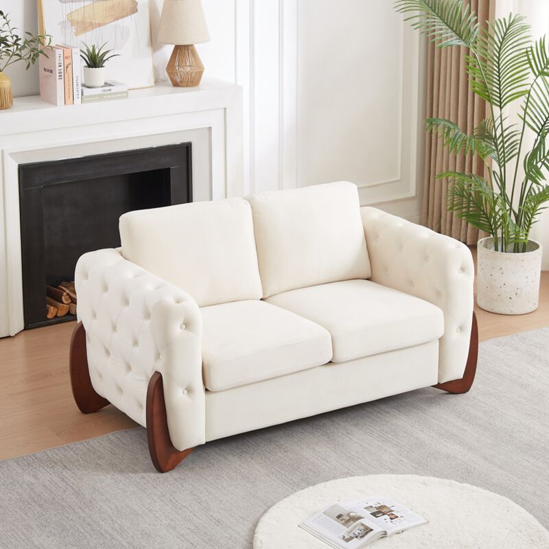 Zagrek Mid‑Century Modern Button Tufted Velvet Loveseat image number 1