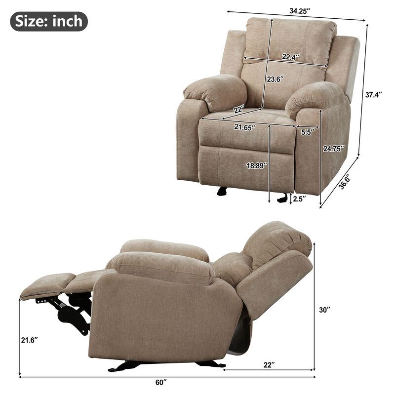 Manual Adjustable Recliner Chair, Chenille Upholstered Recliner with Adjustable Backrest, Indoor Lounge Armchair image number 4