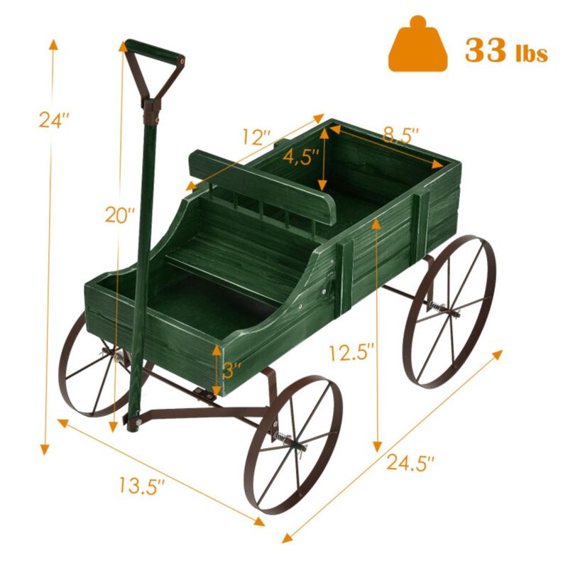 Hivvago Wooden Wagon Plant Bed with Metal Wheels for Garden Yard Patio