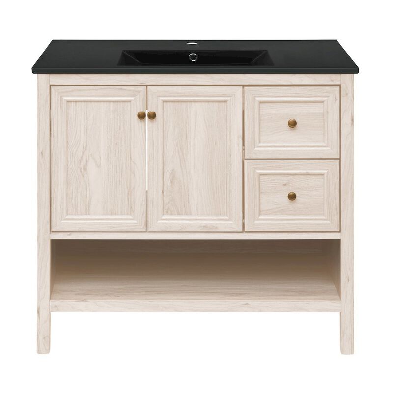 Chateau 36" Freestanding Bathroom Vanity in White Oak with Black Sink Top image number 0