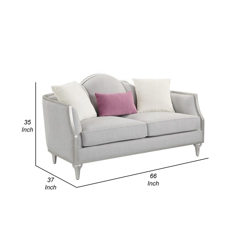 Kyna Loveseat, 3 Pillows, 66 Inch Champagne Wood Frame and Beige Linen - Benzara - Benzara image number 4